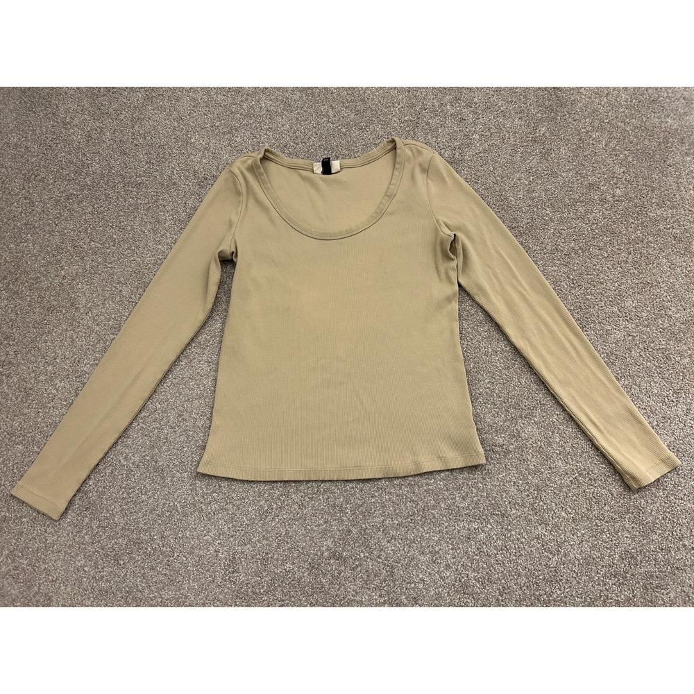 Universal Thread Ribbed Long Sleeve Top Womens L Tan Excellent Scoop Neck Cotton